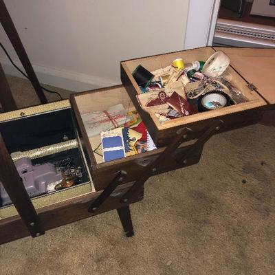 Lot 12 - Sewing Table and Sewing Box with Accessories