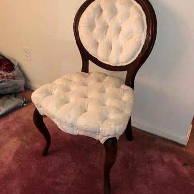 Lot 24 - Upholstered Vintage Wood Framed Chair & Table Clothes - New
