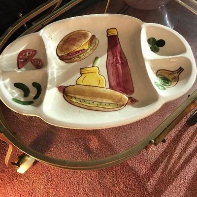 Lot 46 - Glass top/Metal Tea Cart, Soup Server, Coasters, Platter, Large Glass Bowls, Martini Decanter