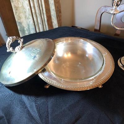 Lot 50 - Silver Candle Holders, Silver Serving Dish, Silver Gravy Boat, Silver Butter Dishes, Platter, Silver Serving Meat Platter, Small...