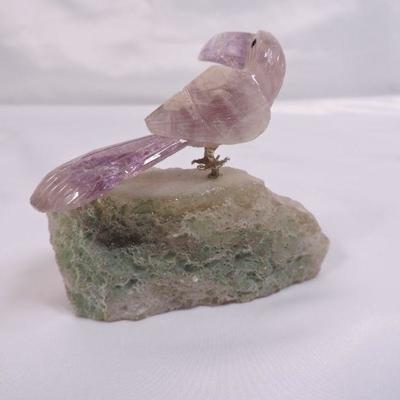 Quartz Crystal Geode with Amethyst Quartz Toucan Bird Sculpture