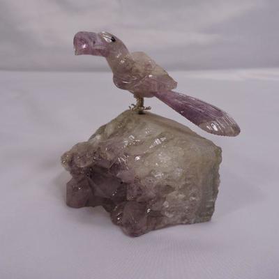 Quartz Crystal Geode with Amethyst Quartz Toucan Bird Sculpture