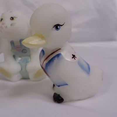 Vintage Fenton White Satin Glass Figurines