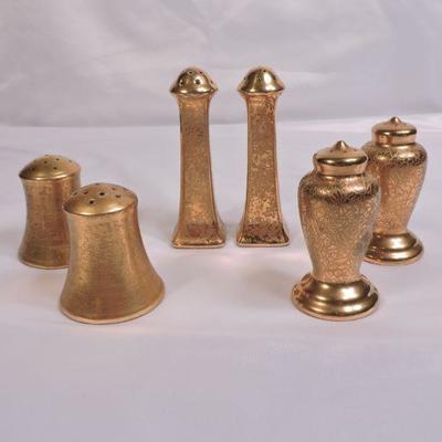 Three Pair of Gold Porcelain Salt and Pepper Shakers