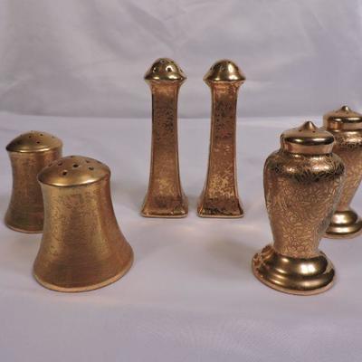 Three Pair of Gold Porcelain Salt and Pepper Shakers