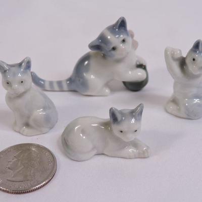 Miniature White and Blue Porcelain Kittens