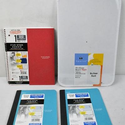 4 Piece School/Office: White Board, Notebook, & 2 Composition Books - New