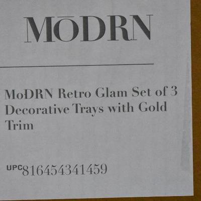 MoDRN Glam Set of 3 Decorative Trays with Gold Trim - New