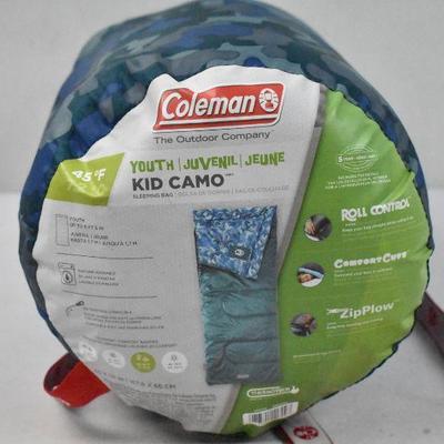 Coleman Youth Sleeping Bag, Blue Camo - New