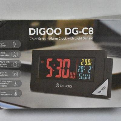 Alarm Clock, Colorful, w/ Light Sensor, Thermometer Display - New