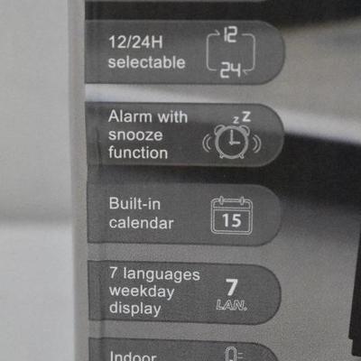 Alarm Clock, Colorful, w/ Light Sensor, Thermometer Display - New