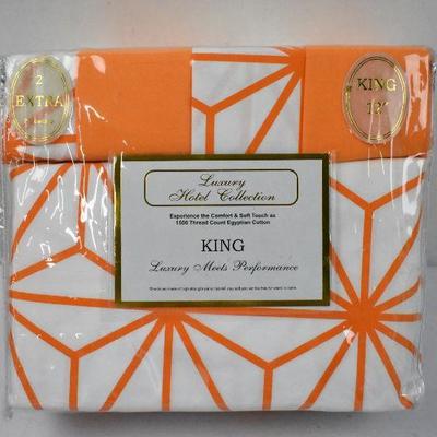 King Size Sheet Set, Orange & White Elegant Sheet Set 1500 Thread Count - New