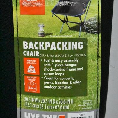 Ozark Trail Lightweight Weather-Resistant Backpacking Chair, Black - New