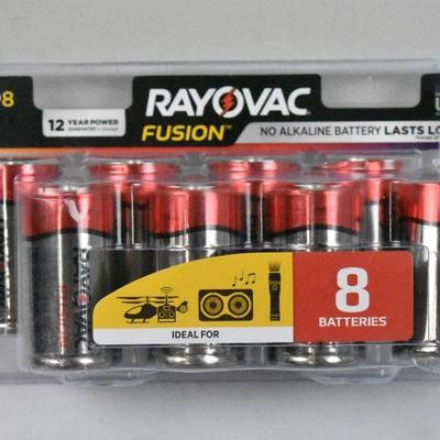 Rayovac Fusion Premium Alkaline, D Batteries, 8 Count - New