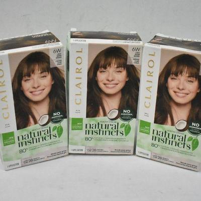 Clairol Hair Color, 3 Boxes of 6W Light Warm Brown - New, Damaged Boxes