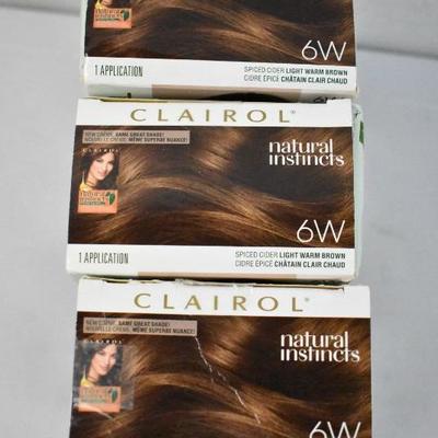 Clairol Hair Color, 3 Boxes of 6W Light Warm Brown - New, Damaged Boxes