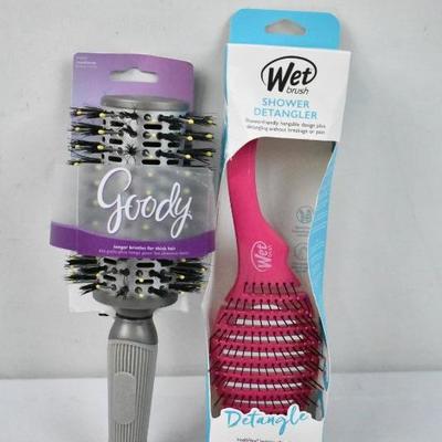 2 Hair Brushes: Long Bristles for Thick Hair & Wet Brush Shower Detangler - New