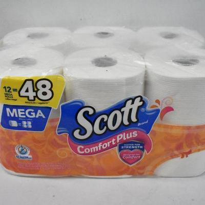 Scott Comfort Plus Toilet Paper, 12 Mega Rolls, Bath Tissue - New