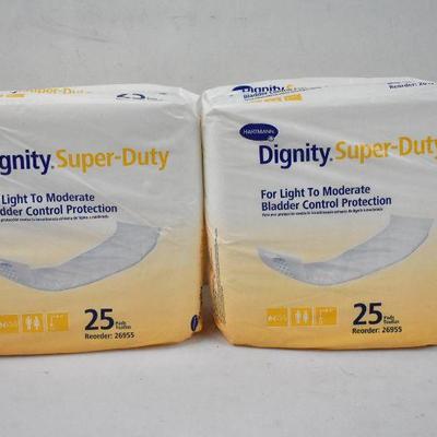 2x Dignity Super-Duty Bladder Control Protection, 25 Pads in Each Package - New