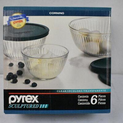Sculpted Pyrex by Corning: 3 Bowls + 3 Lids - New, Old Stock 1998