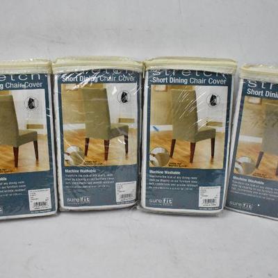 4 Dining Chair Covers: Stretchy Machine Washable, Tan, Quantity 4 - New