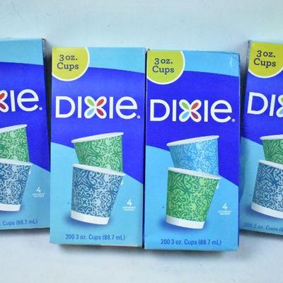 3 oz Dixie Cups, 4 Boxes, 200 in Each Box - New