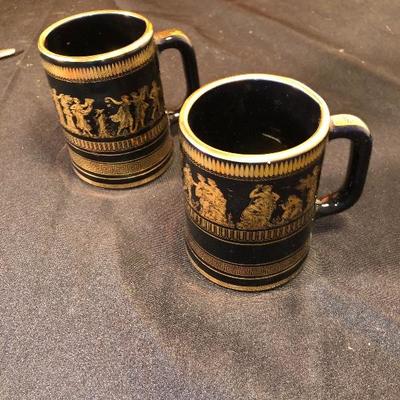 Lot 70 - 24K GOLD Hand Painted Mugs!  Made in Greece! 