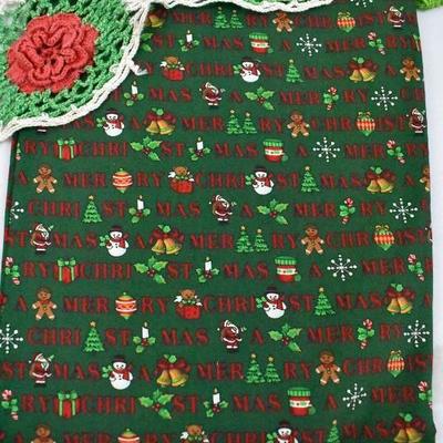 8 Piece Vintage Kitchen Linens: Red & Green Crochet & Knit, and Christmas Fabric