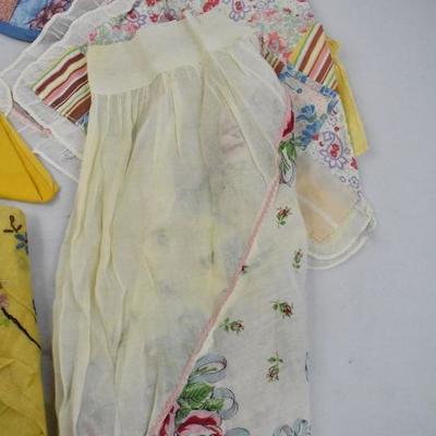 9 Piece Vintage Fabrics: 4 Hot Pads, 2 Aprons, 1 Blanket, and 2 Hankies