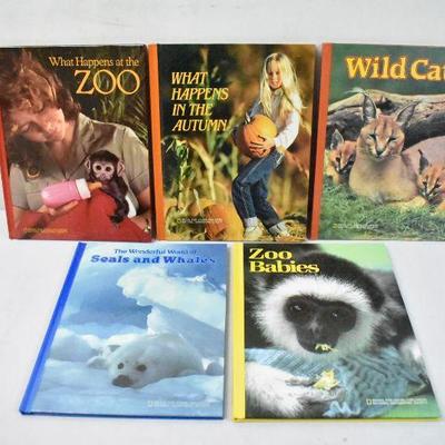 5 National Geographic Hardcovers Vintage 1984 - What Happens Zoo - New Condition