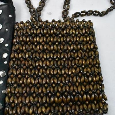 3 Handbags: Fossil Brown/Gold, Fashion Express Black/Silver, Giannini Brown Bead