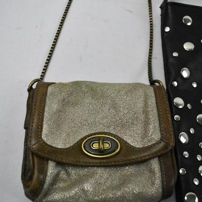 3 Handbags: Fossil Brown/Gold, Fashion Express Black/Silver, Giannini Brown Bead
