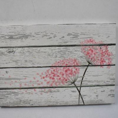 Wrapped Canvas Wall Decor, Image of Wood Slats w/ Pink Flowers, 12