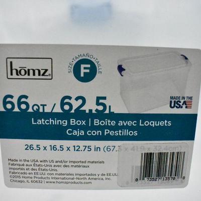 Homz 66-Qt Clear Latching Container with Blue Latches, Pair - 1 Lid is Damaged