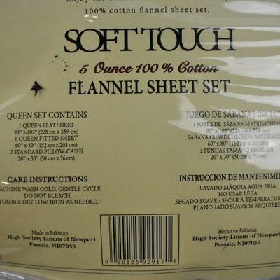 Flannel Sheet Set, Queen Size, 4 Piece, Green/Blue Plaid - Open Package
