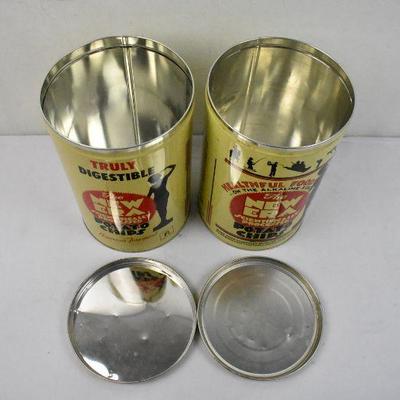 3 Pc Vintage Metal Tins: Rectangular Flower Tin & 2 Cylinder Potato Chip Tins