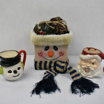 Snowman w/ Scarf Box and 2 Christmas Mugs (Santa & Snowman)