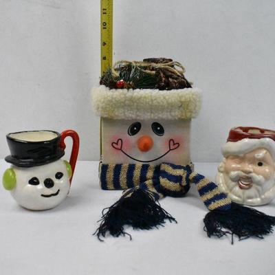 Snowman w/ Scarf Box and 2 Christmas Mugs (Santa & Snowman)