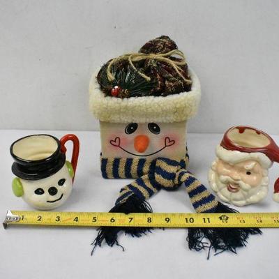 Snowman w/ Scarf Box and 2 Christmas Mugs (Santa & Snowman)