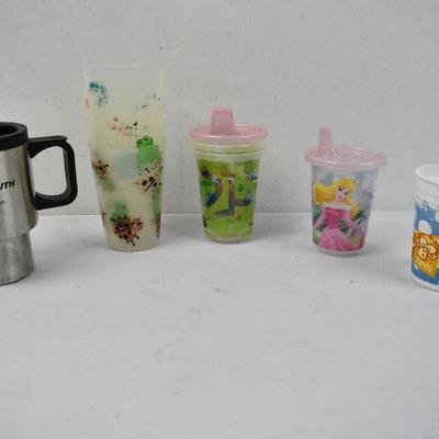 Cups Lot: 6 Vintage Kids Cups, 3 Vintage Sippy Cups, and Tumbler