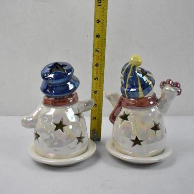 Two Ceramic Snowman Votives