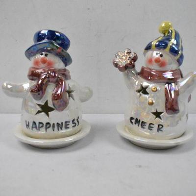 Two Ceramic Snowman Votives