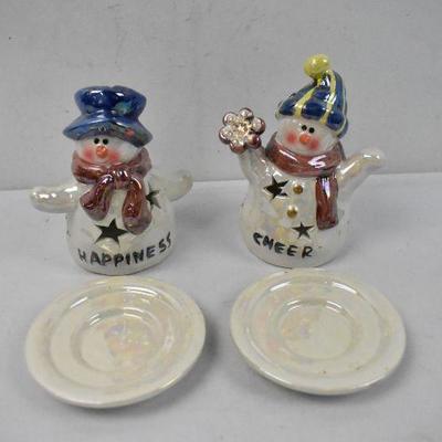 Two Ceramic Snowman Votives