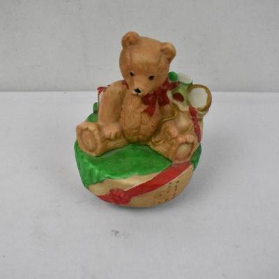 Ceramic Teddy Bear Music Box "We Wish You a Merry Christmas" - Tested, Works
