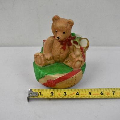 Ceramic Teddy Bear Music Box "We Wish You a Merry Christmas" - Tested, Works