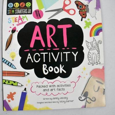 3 Piece Kids Art Lot: Art Activity Book, 3 Pack of Erasers, & Scissors - New