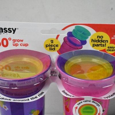Sassy No Spill Spoutless Sippy Cup, Two 2-Packs 12 oz Each - New