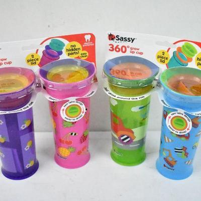 Sassy No Spill Spoutless Sippy Cup, Two 2-Packs 12 oz Each - New
