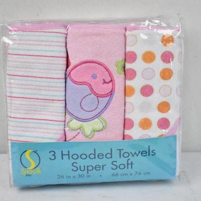 Spasilk 3 pack Soft Terry Hooded Towel Set, Pink - New