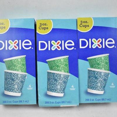 3 oz Dixie Cups, 3 Boxes of 200 Each = 600 Cups Total - New